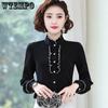 Элегантная женская рубашка, корейская блузка, офисные кружевные топы с длинными рукавами и оборками, топы с v-образным вырезом, повседневные винтажные пуловеры