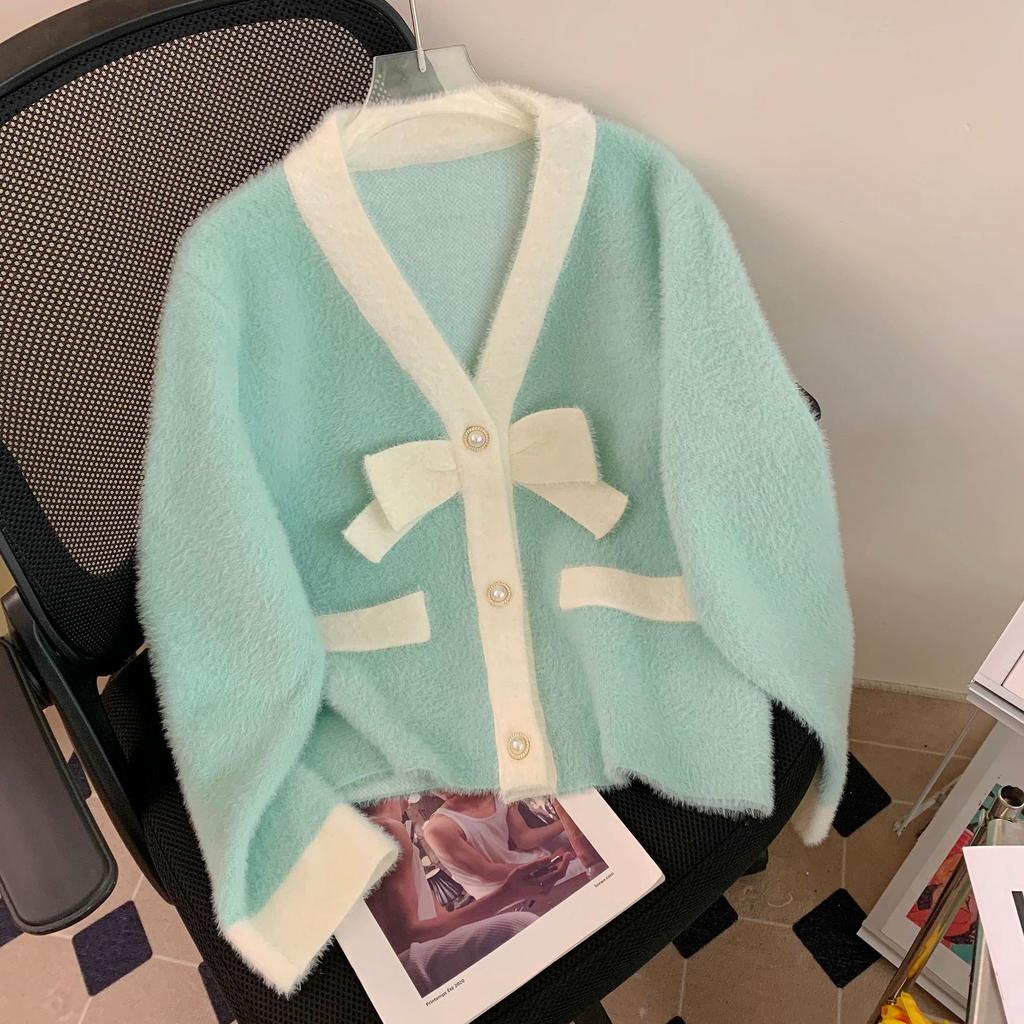 Осенне-зимний женский свитер из искусственного норкового бархата с v-образным вырезом, маленький вязаный кардиган в парфюмерном стиле, короткая куртка