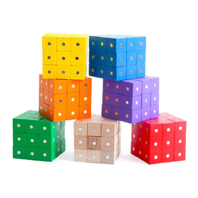 Math Learning Magnetic Cube Toy Made Of Eco-friendly Wood For Classroom Use