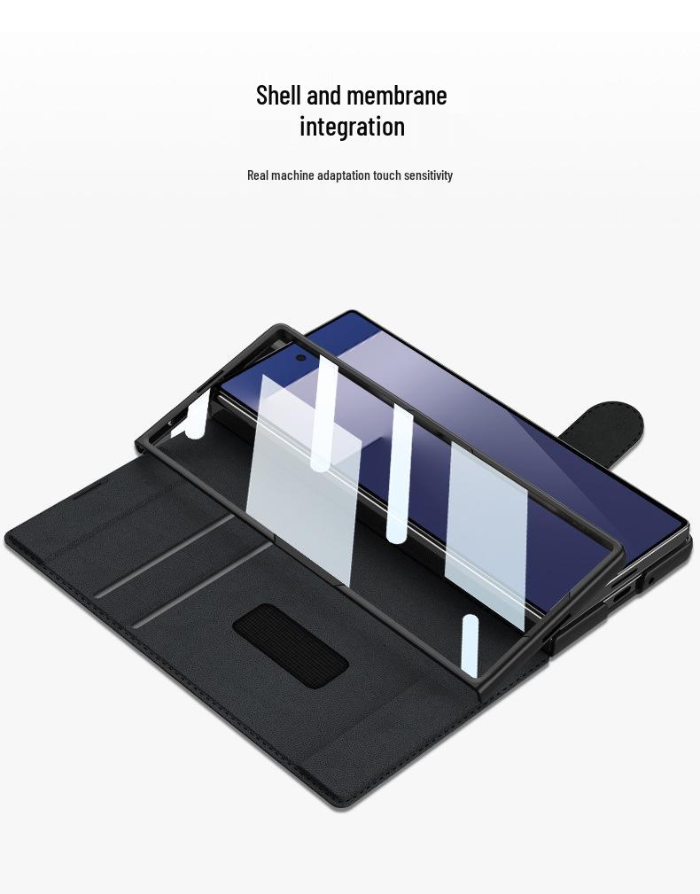 Бизнес-стиль Samsung Z Fold7 Armor чехол-книжка со слотом для ручки, держателем для карт и защитной пленкой для экрана.