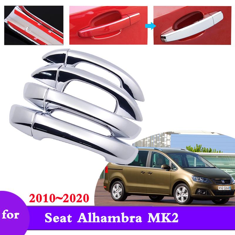 Car Chrome Door Handle Cover for Seat Alhambra MK2 7N 2010~ Accessories Protective Film Styling Stickers Trim 2011 2012 2013