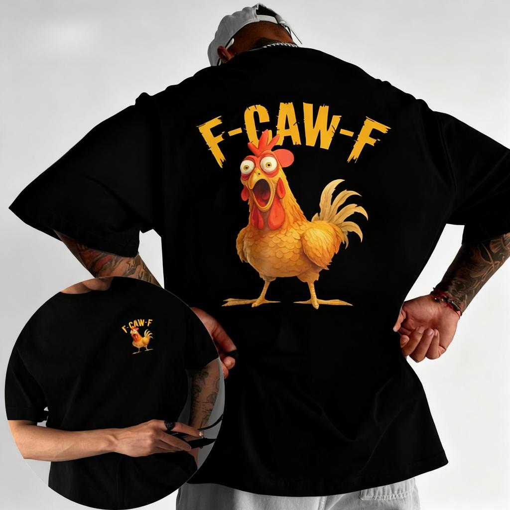 2025 Summer Funny F Caw F Chicken FCAWF Chicken 100 Pure Cotton Printed Tshirt Men Crew Neck Short Sleeve Gift Idea Clothes