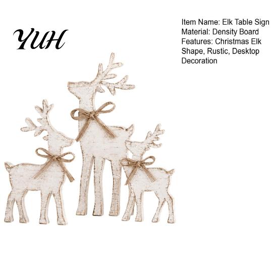 Decorative Wooden Elk Sign 3Pcs/Set Christmas Table Sign, Rustic Reindeer Family Tabletop Decoration, Seasonal Home Decor Jute Rope Bow Centerpiece