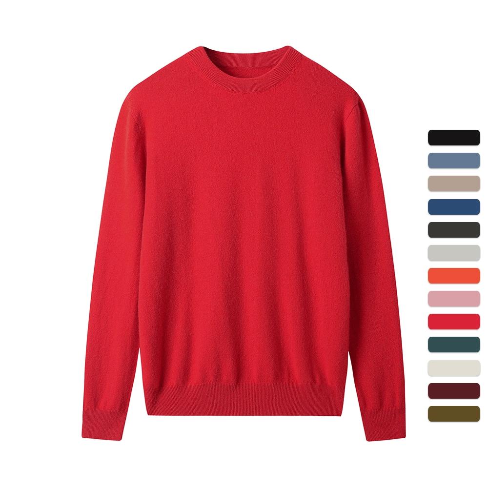 Men Cashmere Sweater Crewneck Solid Color Knited