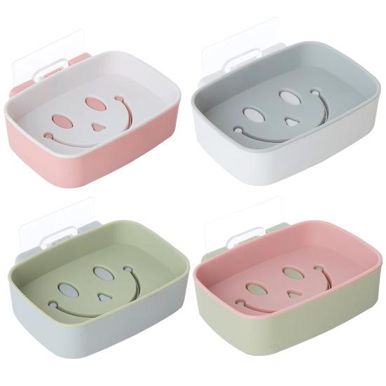 Wall Mount Soap Dish Double Layers Quick Drain No Drill Adhesive Modern Kitchen Bathroom Shower Soap Holder Container Box Saver