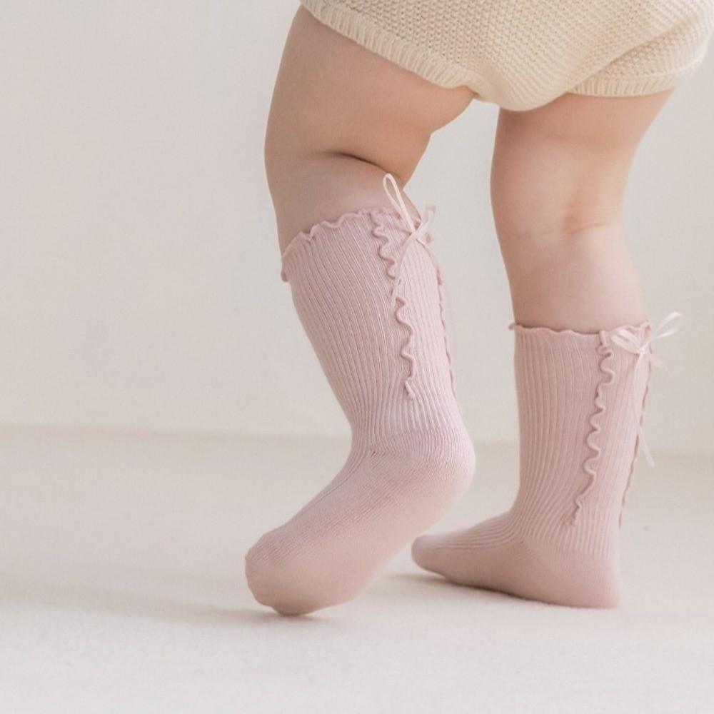 Seamless Toe Ruffle Bow Socks Cotton Material Baby Girls Socks Cotton Mid Calf Socks Spring Season