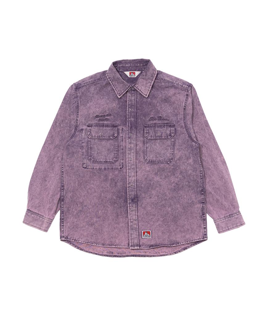 BEN DAVIS Bleach Twill Embroidered Shirt Purple