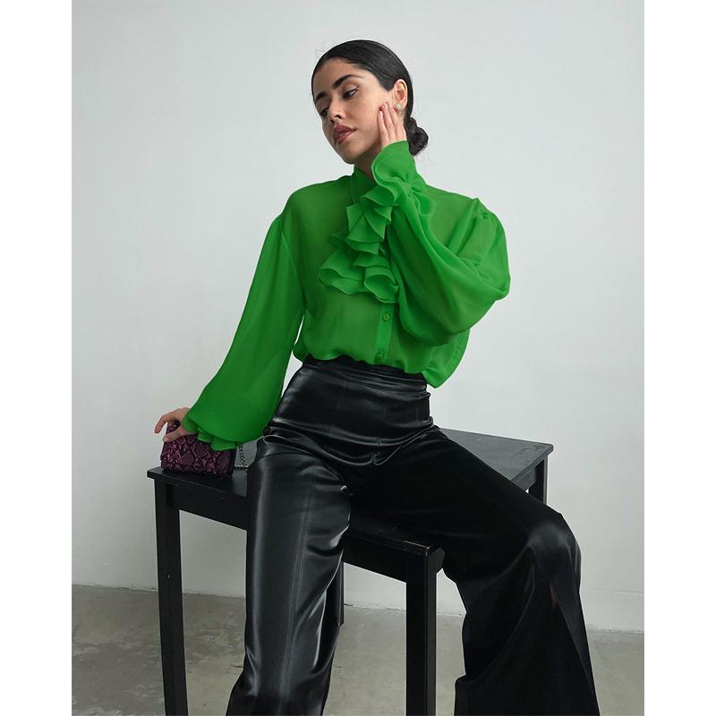 Blusas mujer de moda 2022, летние топы с оборками, женские рубашки, женские зеленые рубашки, блузки, топы, шикарная женская блузка с длинными рукавами