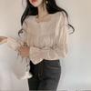 Женская рубашка в стиле французского ретро с квадратным вырезом, кружевной отделкой и рукавами-колокольчиками - Весна/Осень