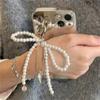 Ins Style Bowknot Pearl Beaded Key Chain Silver Love Phone Chain Headphone Case Pendant Ccd Lanyard Charms Bag Decor