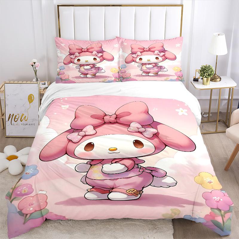 3pcs Charming My Melody Bedding Set - Includes Quilt Cover and Pillowcases, Suitable for All Seasons- Ideal Gift for Family and Friends.H009