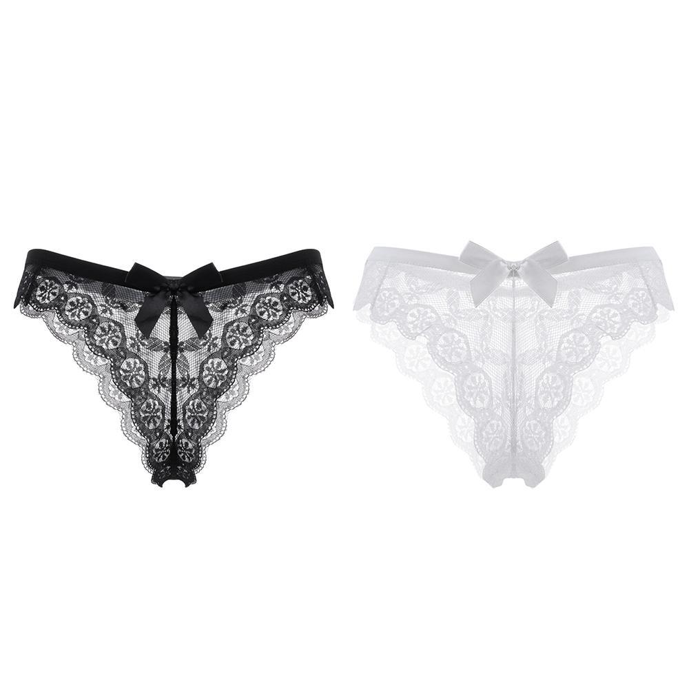 Lingerie Transparent Lace Flowers Sexy Thong Women's Underwear G String Hollow Bow Panties