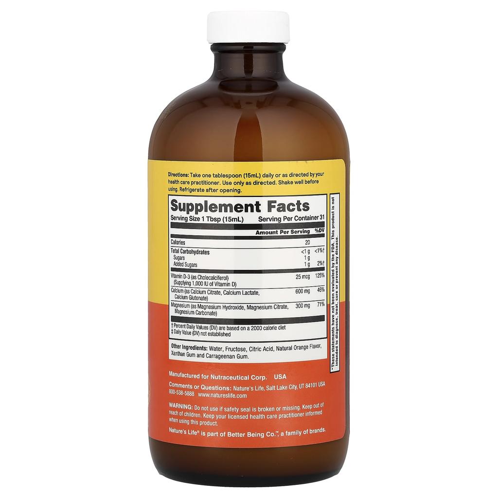 Nature'S Life, Calcium & Magnesium, Natural Orange, 474 Ml (16 Fl Oz)