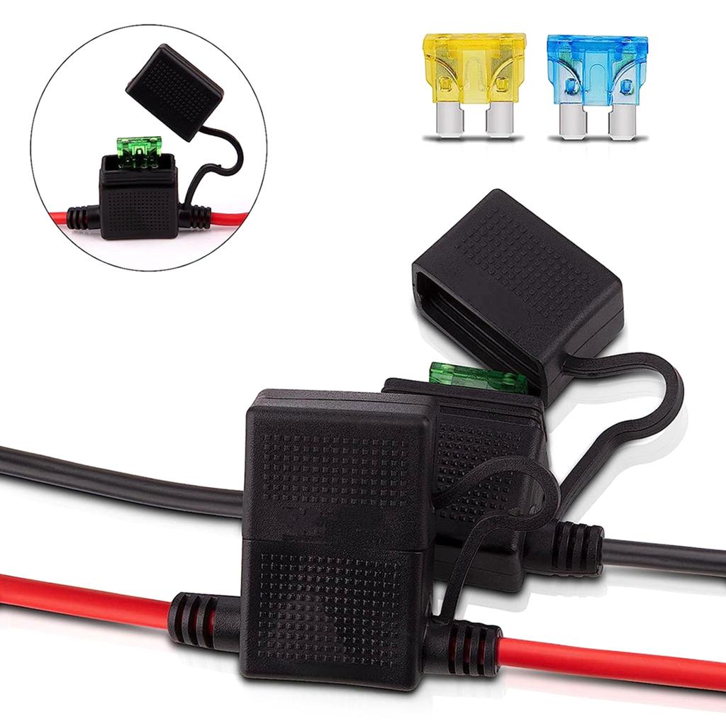 Двойной положительный/отрицательный держатель предохранителя в стиле ATC, провод 10AWG с кольцевыми клеммами и разъемами 45A для транспортных средств 2 фута/60 см