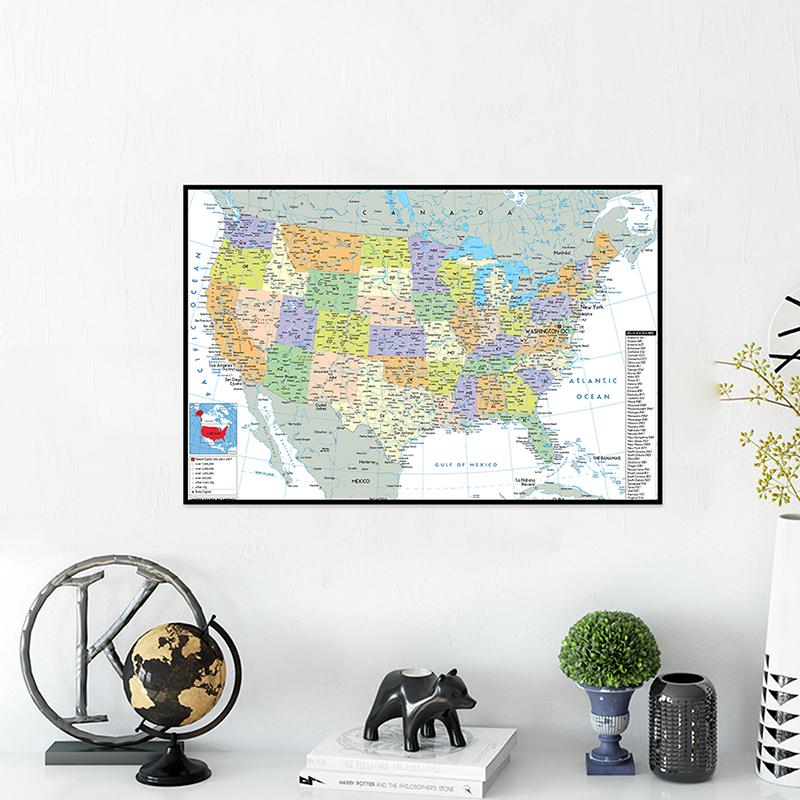 Английская карта Карта США Административная карта Холст Картина Гостиная Украшение дома Детские школьные принадлежности