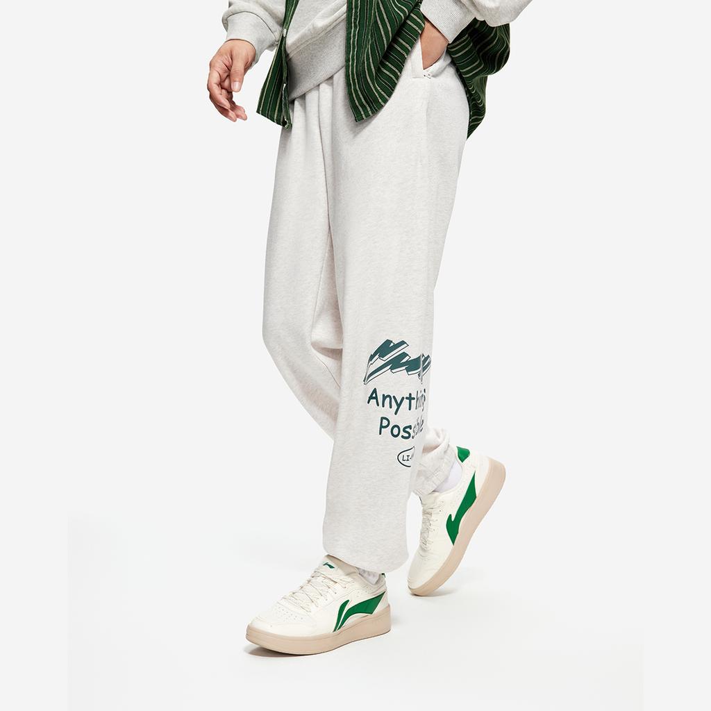 Li Ning Sports Lifestyle Series Letter Fleece Loose Warm Warm Wristaled Knitted Sweatpants Mens pants Flower-Gray Tile-Gray AKLU921-2