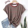 Striped Casual Sports Women's T-shirt Summer Round Neck Short Sleeved Element Pattern Checkered Loose Fit T-shirts