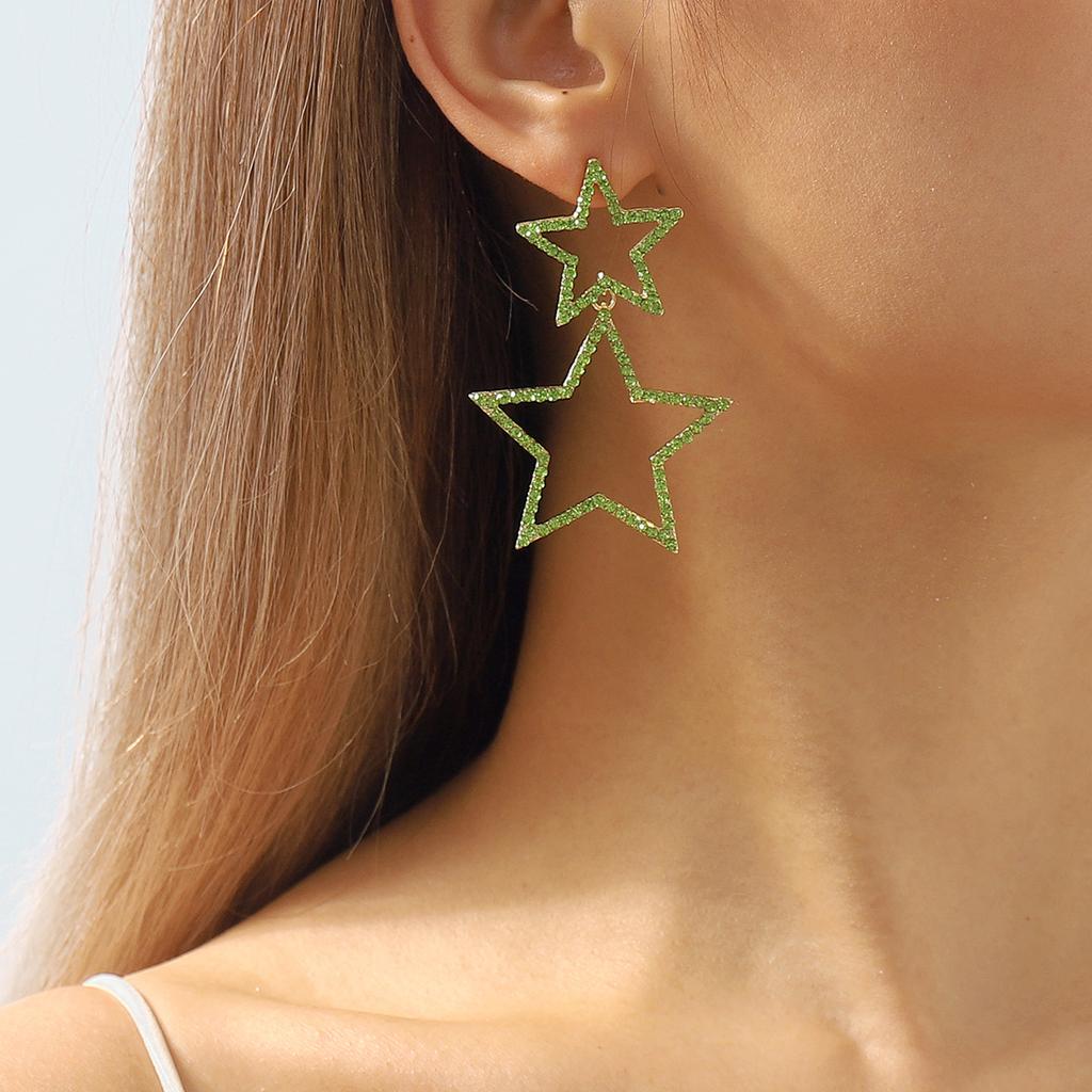 Trendy Double Layer Pentagram Rhinestone Earrings Sexy Korean Style Fashion Personality Elegant Dangle Earrings For Women