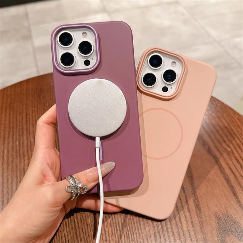 Ультратонкий простой чехол для беспроводной зарядки Magsafe с магнитным покрытием для iPhone 16 15 14 Plus 13 12 Pro Max 11, матовый твердый чехол