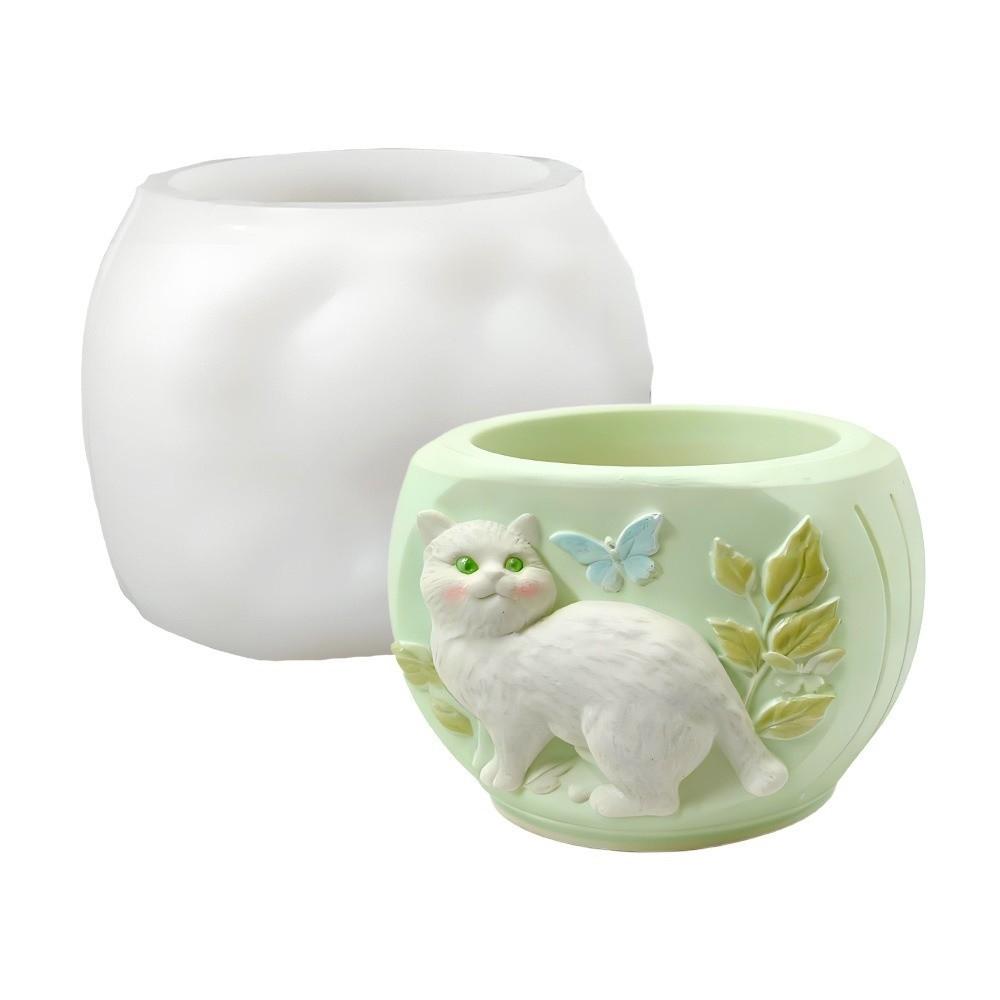 Силиконовая форма для цветочного горшка в форме кошки, антипригарная, мягкая форма для кашпо, экологичная, ручная работа, форма для банки для хранения, горшок для суккулентов