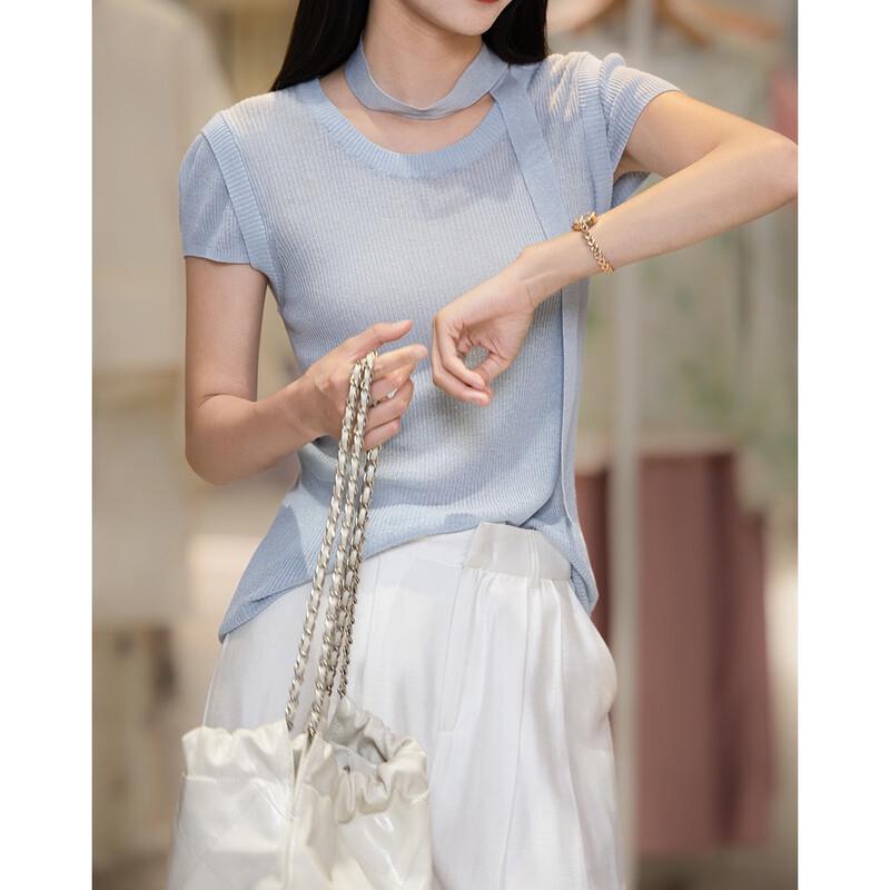 Demana Summer Smooth Linen Blend Knit Top with Tie-Straps