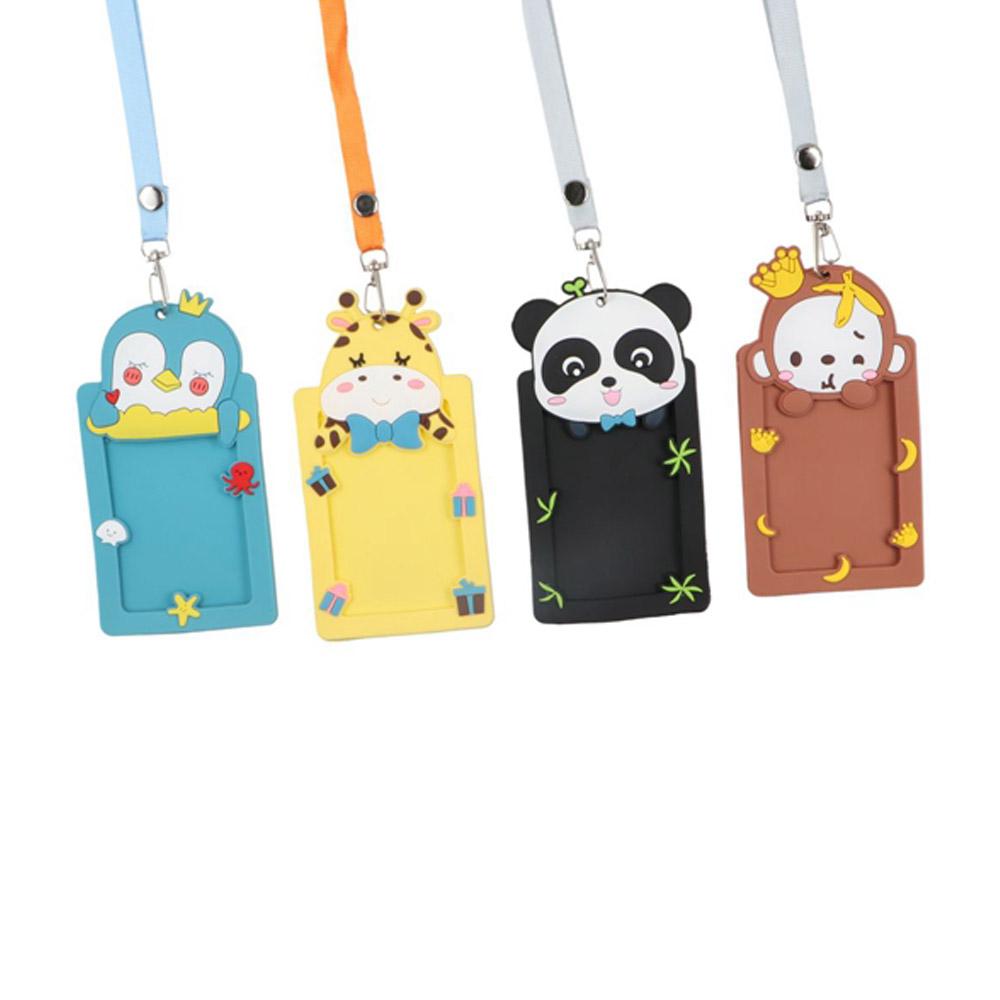 Милый держатель для визитки с животным, силиконовый держатель для ID-карты, рабочий пропуск с веревкой, защитная обложка
