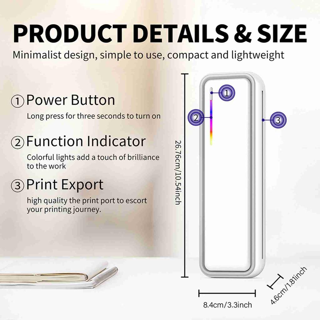 Портативный бумажный принтер A4, термопечать, беспроводное BT-соединение, совместим с iOS и Android, мобильный фотопринтер, поддержка