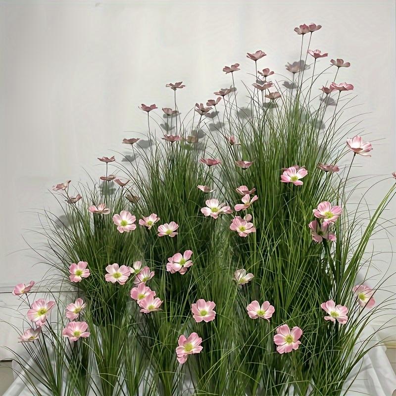 2 шт. Искусственная высокая трава и розовый космос, 19,6-дюймовые пластиковые искусственные грунтовые растения для внутреннего и наружного декора, подходят для весны и всех сезонов