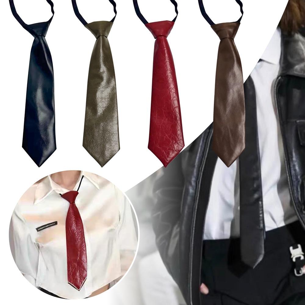 Галстуки из искусственной кожи в студенческом стиле, однотонные, ленивые, в стиле ретро, JK
