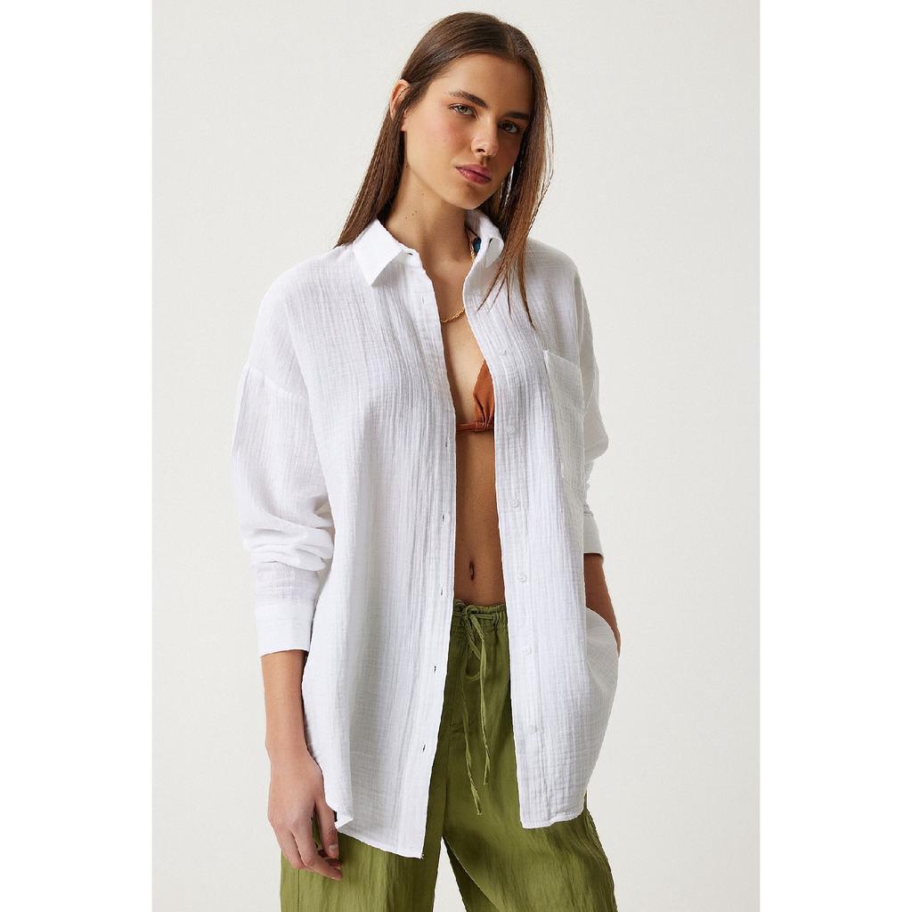 Oversize Basic Muslin Shirt Navy Blue