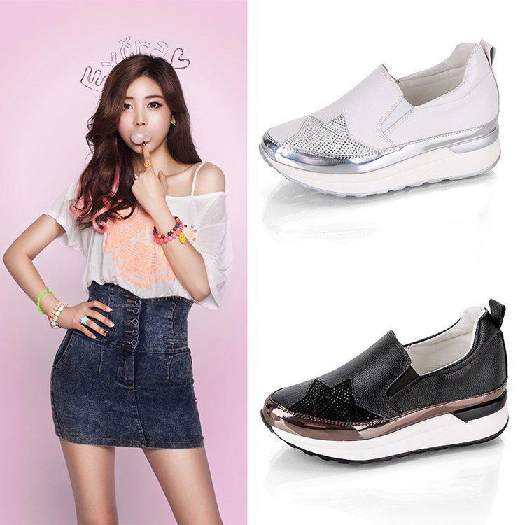 Step On Lazy Shoes, Women's Summer Fashion, Rhinestone Sponge Cake Thick Sole, Casual White Shoes with Increased Height Inside