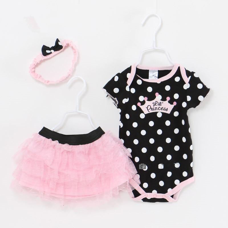 Pokla Baby Dot Summer Girl Clothes Sets 3piece Kids Outfits Suit Girls Bodysuit Skirt Headband