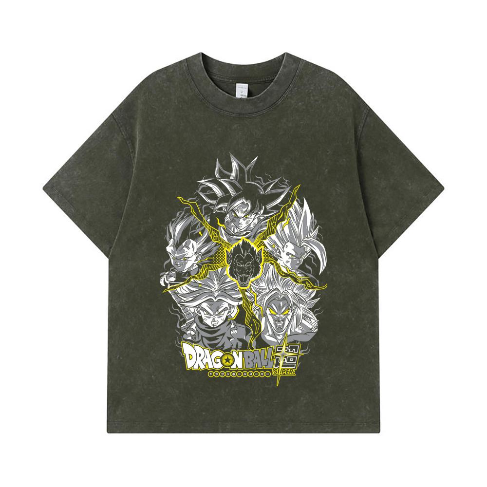 275 GSM Washed T-shirts 100% Cotton Dragon Ball V49 Super Saiyan Print Unisex Heavy Cotton T Shirt
