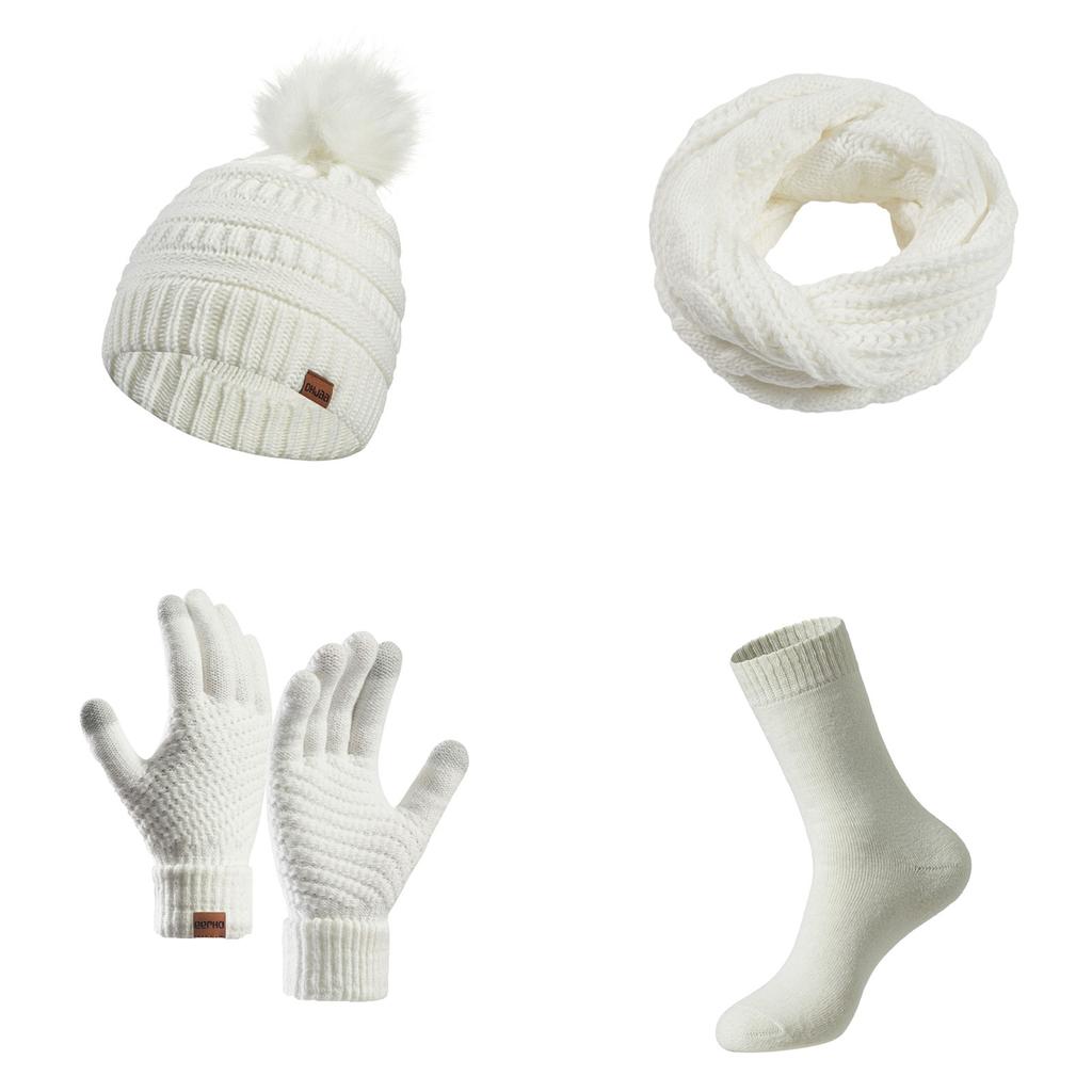 Парная теплая шерстяная шапка, вязаная плюс бархатная утолщенная взрослая шапка, шарф, перчатки, носки, комплект из четырех предметов