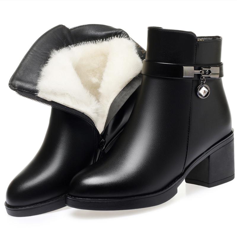 Женские зимние сапоги, большие размеры, теплые шерстяные женские зимние ботинки, новые нескользящие женские полусапоги из натуральной кожи