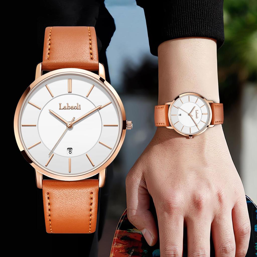 Simple Fashion Casual Business Watch Japanese Quartz Movement 40mm Dial Genuine Leather Band Unisex Band Rose Gold Case White Men's Ultra-thin 6.5MM