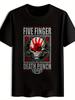 Черная графическая футболка - Дизайн с логотипом группы Five Finger Death Punch, черепом и символами мира