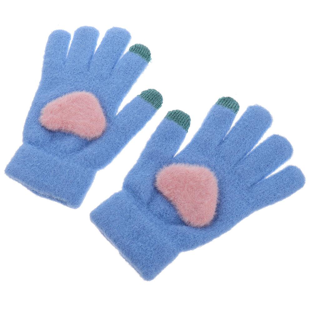 1 Pair Heart Knitting Winter Gloves Thicken Touchscreen Knitted