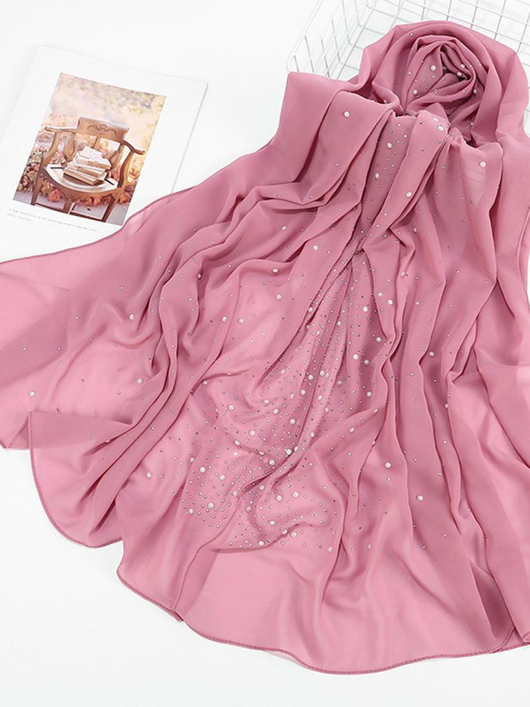 Хиджаб из шифона со стразами Однотонный шарф Тудунг Бавал Платок Исламский Хрустальный Хиджаб Шали и накидки Женский Мусульманский Платок