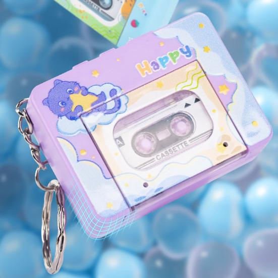 Retro Cassette Recorder Toy 10 Songs Play/Pause Function Tape Compartment Keychain Bag Decoration Fun Kids Voice Changer Pendant