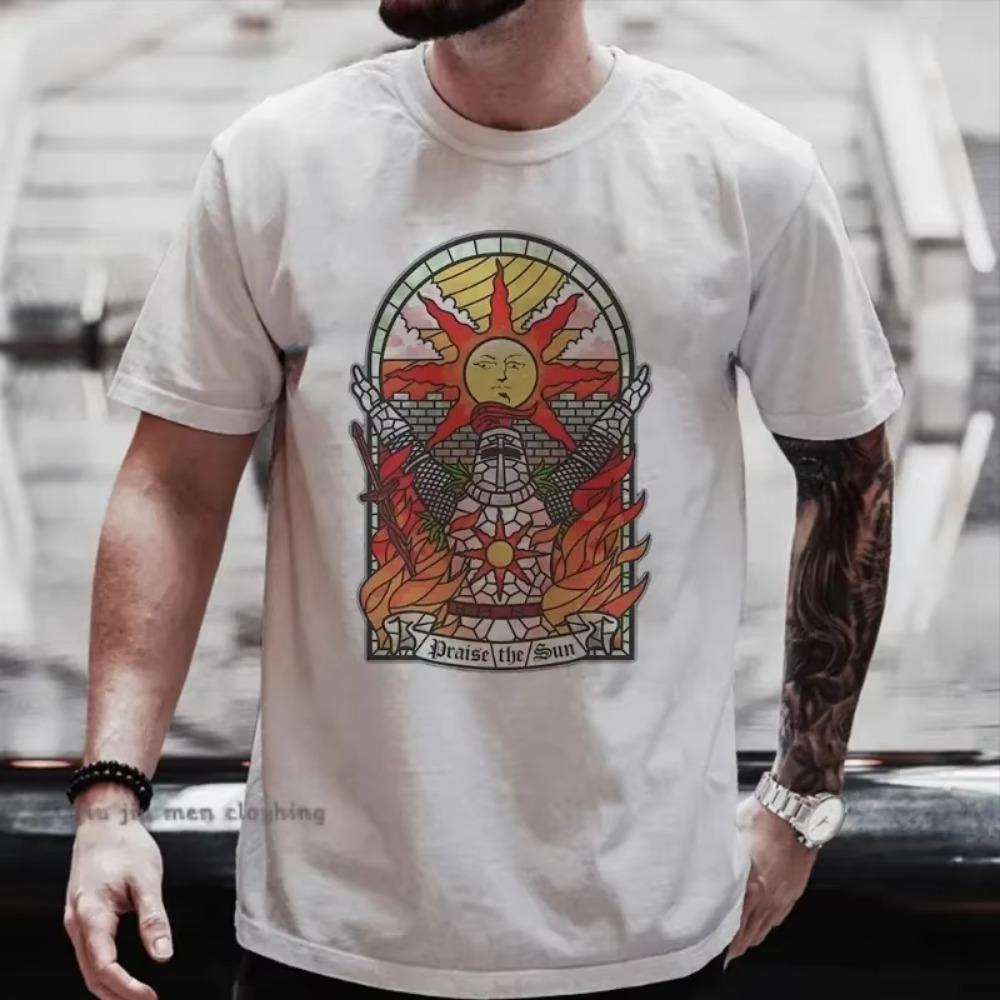 Мужская футболка с принтом Dark Souls Церковь Солнца, футболка с узором "Хвала Солнцу", хлопок, лето, новая мода, большая футболка