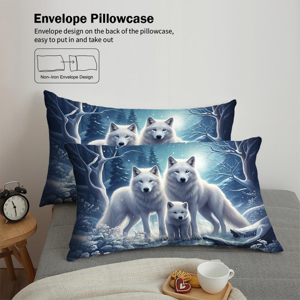 Комплект постельного белья с рисунком волчьей семьи, 3 предмета, 1*пододеяльник+2*наволочки, для односпальной кровати, спальни подростков и взрослых, домашнее украшение