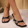 Винтажные шлепанцы с квадратным носком и тонкими ремешками Женские дизайнерские классические сандалии-слипоны Женские 2025 Лето Туфли для вечеринок на шпильке