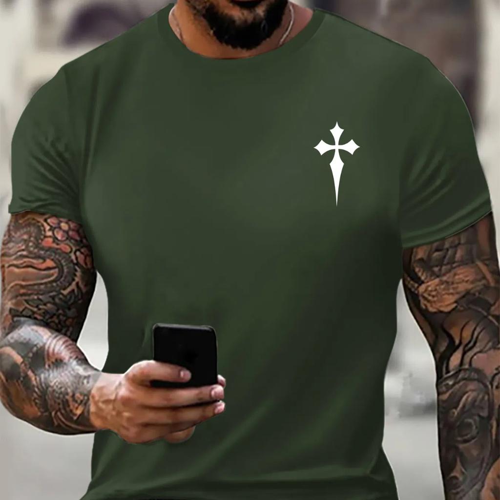 Summer New Men's Top Round Neck Pullover Printed T-shirt Daily Casual Street Style Short Sleeved T-shirt Men's Commuting Style