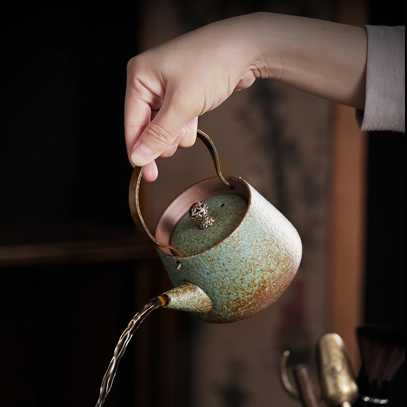 Чайник из грубой керамики ручной работы, антикварный чайник, кофейник и набор чашек, нагреваемый чайник, чайник, кофейная посуда, чайная посуда, чайники, гайвань