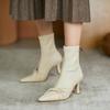 Тонкий каблук высокий каблук тонкие ботинки женский бант 2025 осень и зима новый корейская версия эластичная задняя молния средний каблук короткие ботинки женские
