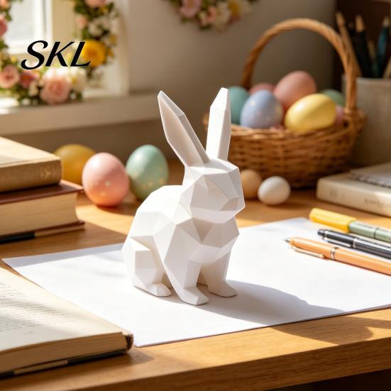 Burr-free Smooth Surface Decor 3D Printed Geometric Rabbit Ornaments, Creative Bunny Figurine, Minimalist Animal White Statue Art Decoration,