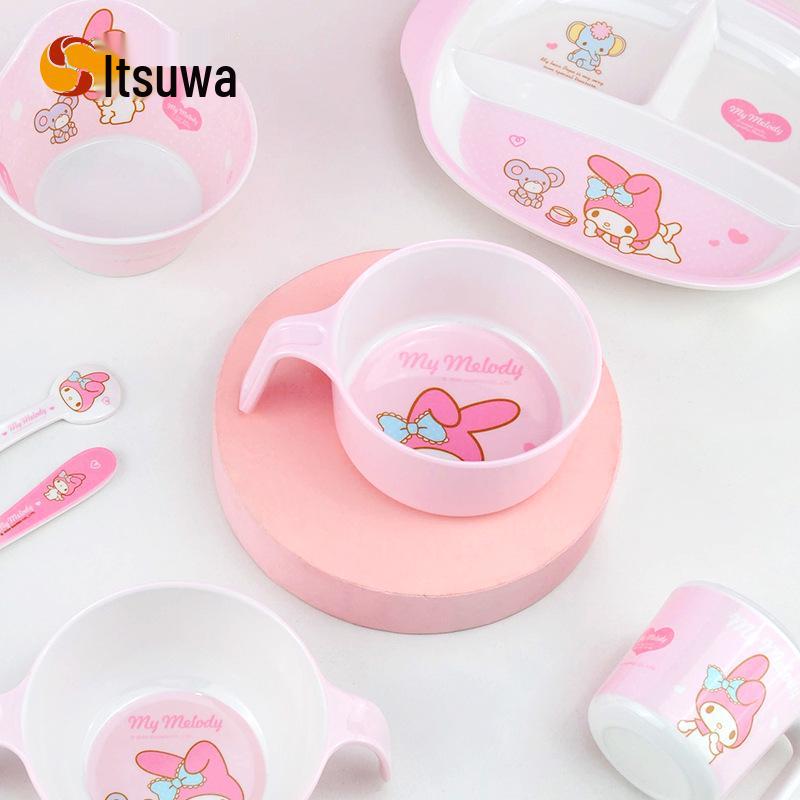 Детский набор посуды Sanrio My Melody: Милые тарелки, миски, ложки и чашки для кормления малыша.