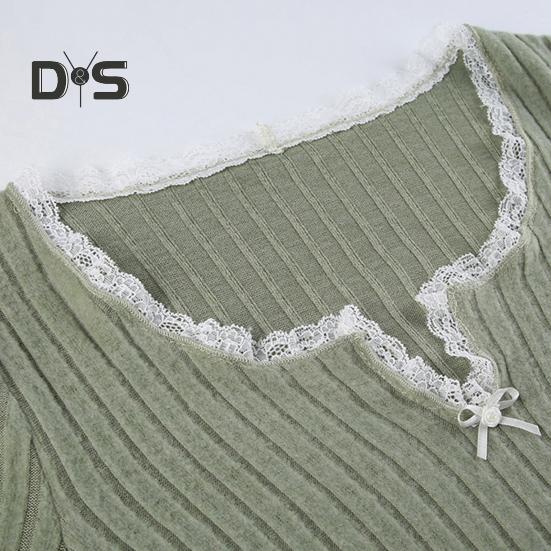 Женские топы с V-образным вырезом, кружевной строчкой, длинным рукавом, неровным подолом, однотонные облегающие укороченные топы в рубчик