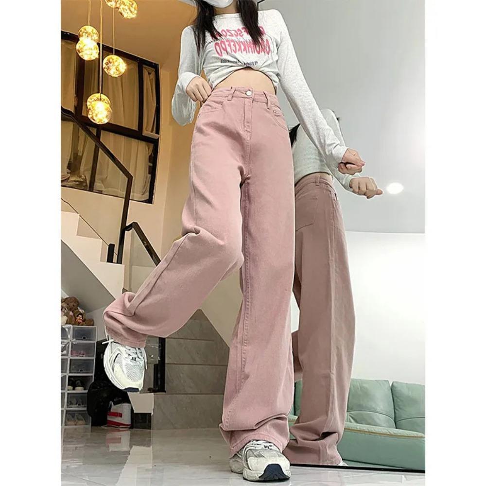 Simple high-waisted wide-leg jeans for women's spring and autumn new fashionable and thin versatile casual floor-mopping jeans